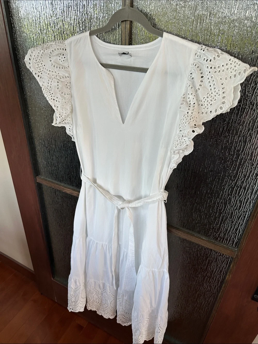 Rails Gia Dress Women's White Eyelet Midi Dress with Tie Waist Sz L